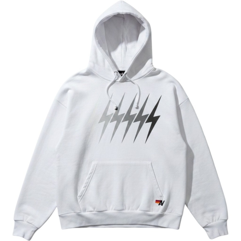 Aviator Nation White Lightning Bolt Graphic Pullover Hoodie Sm loungewear bolt